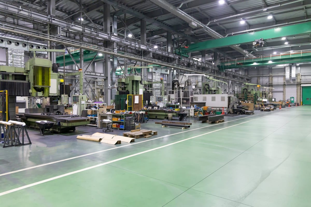 A factory lined with machine tools