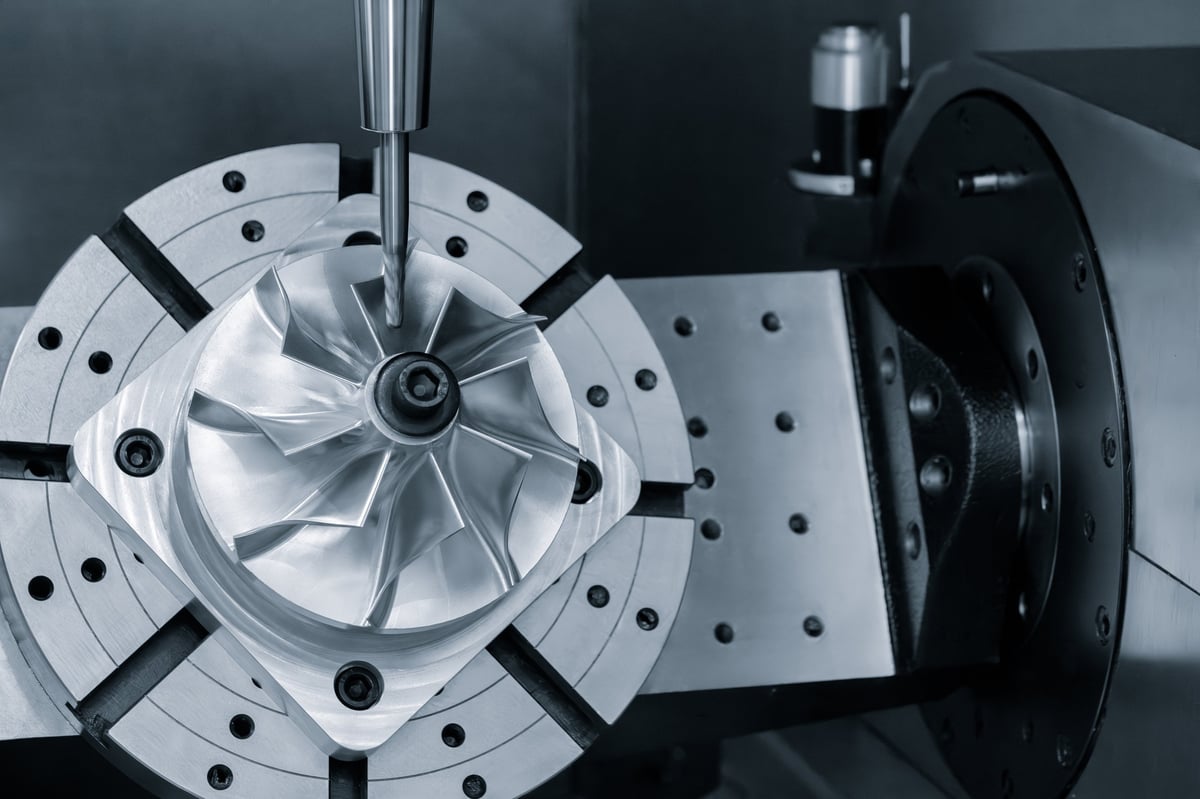 CNC modern milling machine produces a metal detail industrial concept background